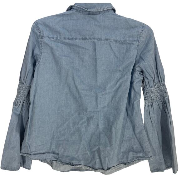 DG2 Button Up Top XS Blue Chambray Minimalist Coastal Y2K 100% Cotton STAIN - Picture 2 of 7